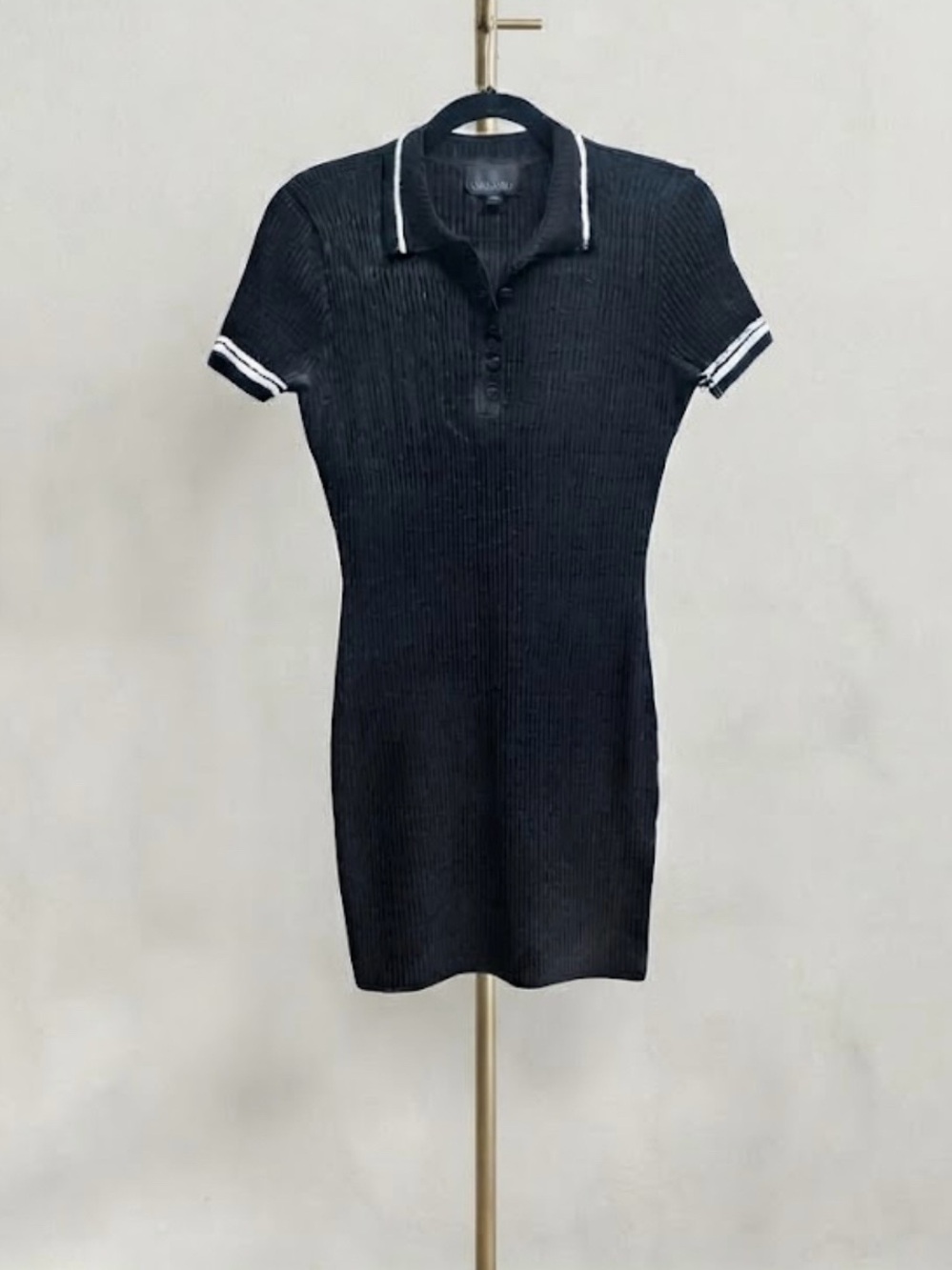 Cynthia Rowley Rib Knit Polo Bodycon Mini Dress Black Size M EUC Tenniscore - Picture 3 of 4